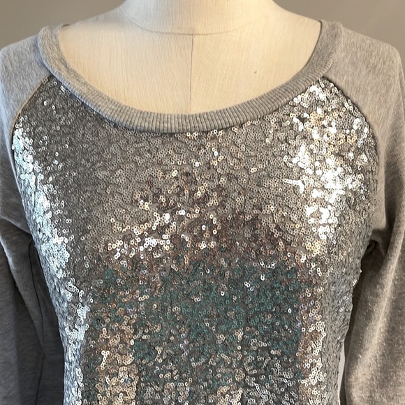 BONGO Silver front SEQUINS lightweight sweatshirt / Terry inside pullover XS - Picture 3 of 10